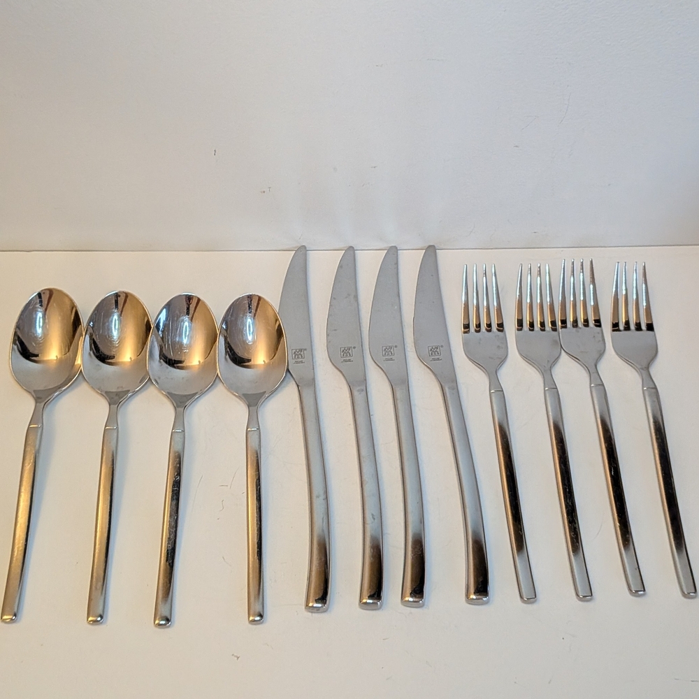 12 PCS Zwilling JA Henckels OPUS Glossy 18/10 Stainless Knives Forks Spoons